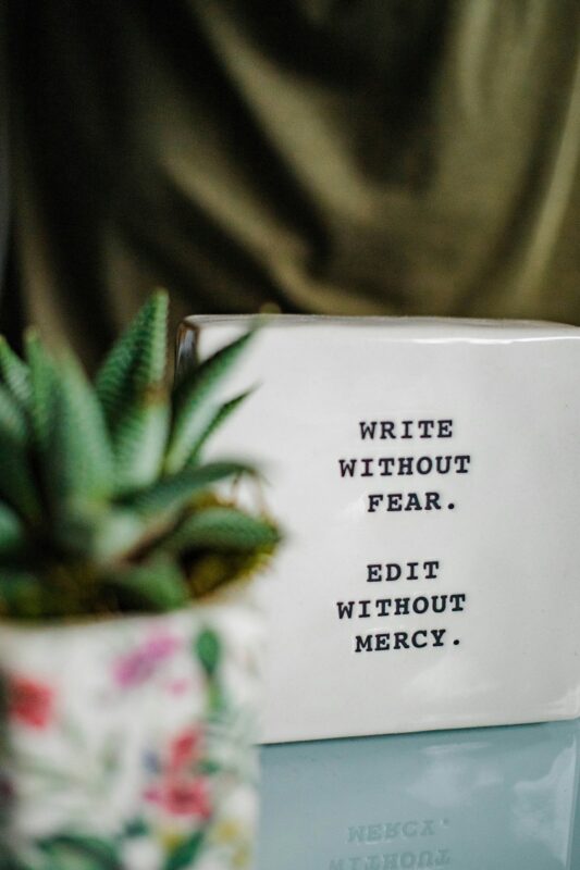 sign saying write without fear. Edit without mercy