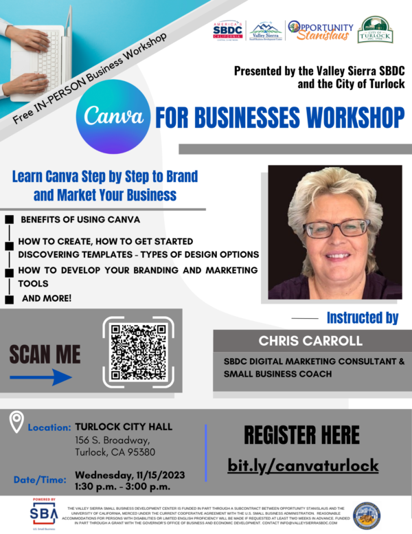 flyer for Canva For Business Workshop 11-15-23